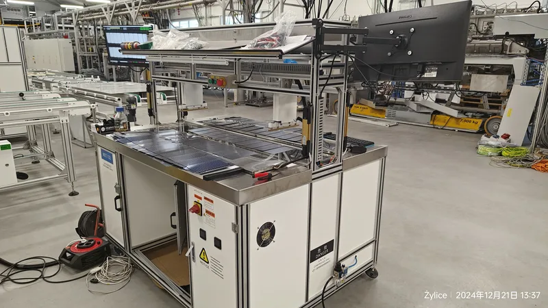 String level EL tester inspecting solar cell strings before layup on a module production line