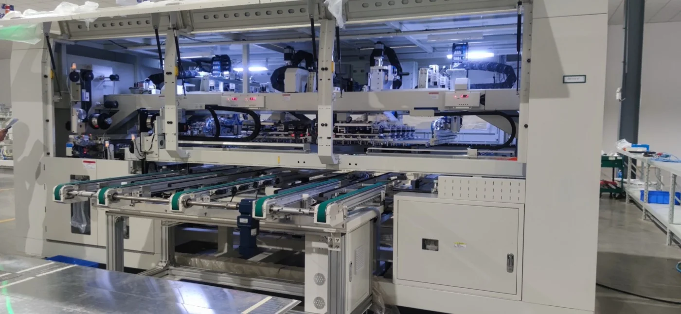 Automated solar module production station with conveyors